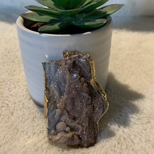 Agate Druzy Pendant with Gold Edging